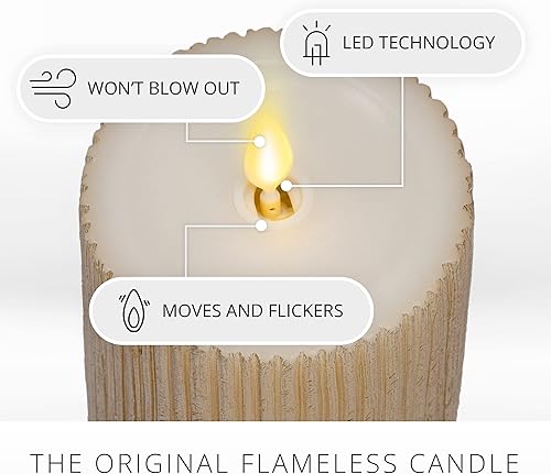 Miniatura 3 de Luminara Vela LED sin llama (3.25 x 4.5) con surco metálico en relieve, pilar LED de llama móvil, cera real con borde empotrado, funciona