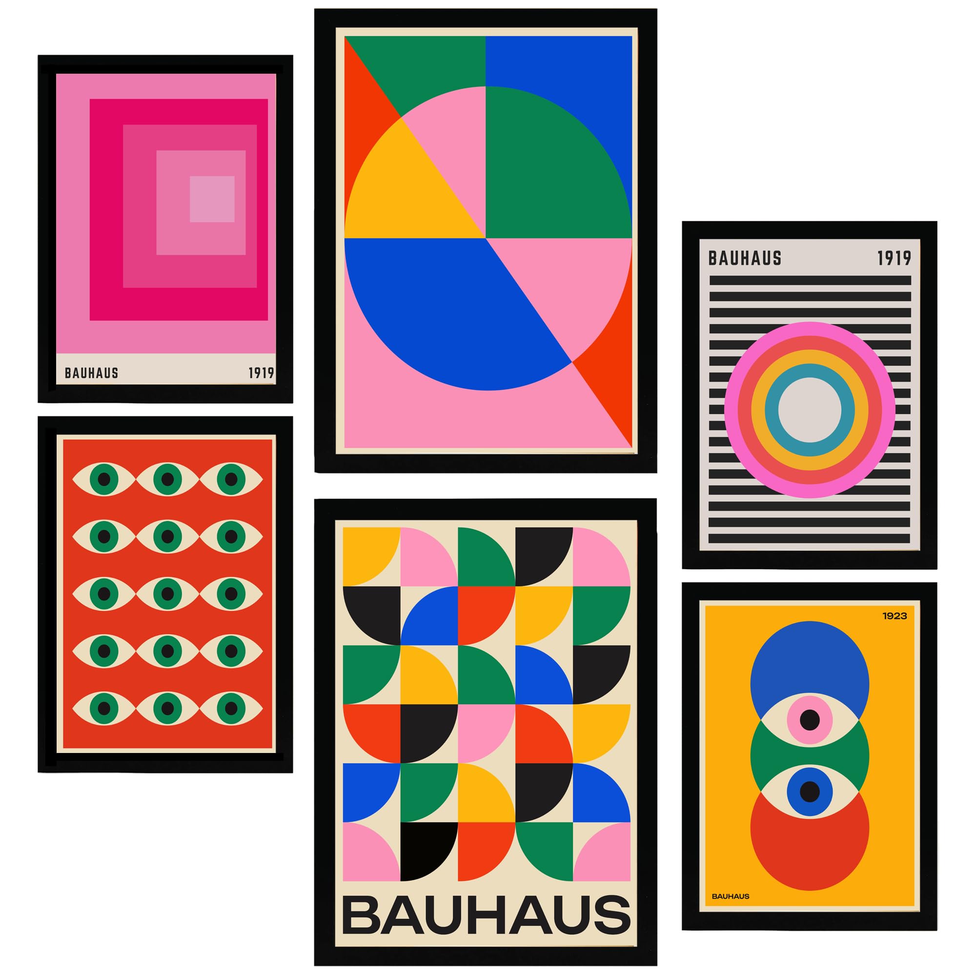 Nacnic Bauhaus Vibrant Colors Set Of 6 Posters Bauhaus Geometric Shapes Vibrant Colors Framed Prints With Design Illustration To Decorate Walls Of Home. Room, Office. A3 & A4 Black Frame