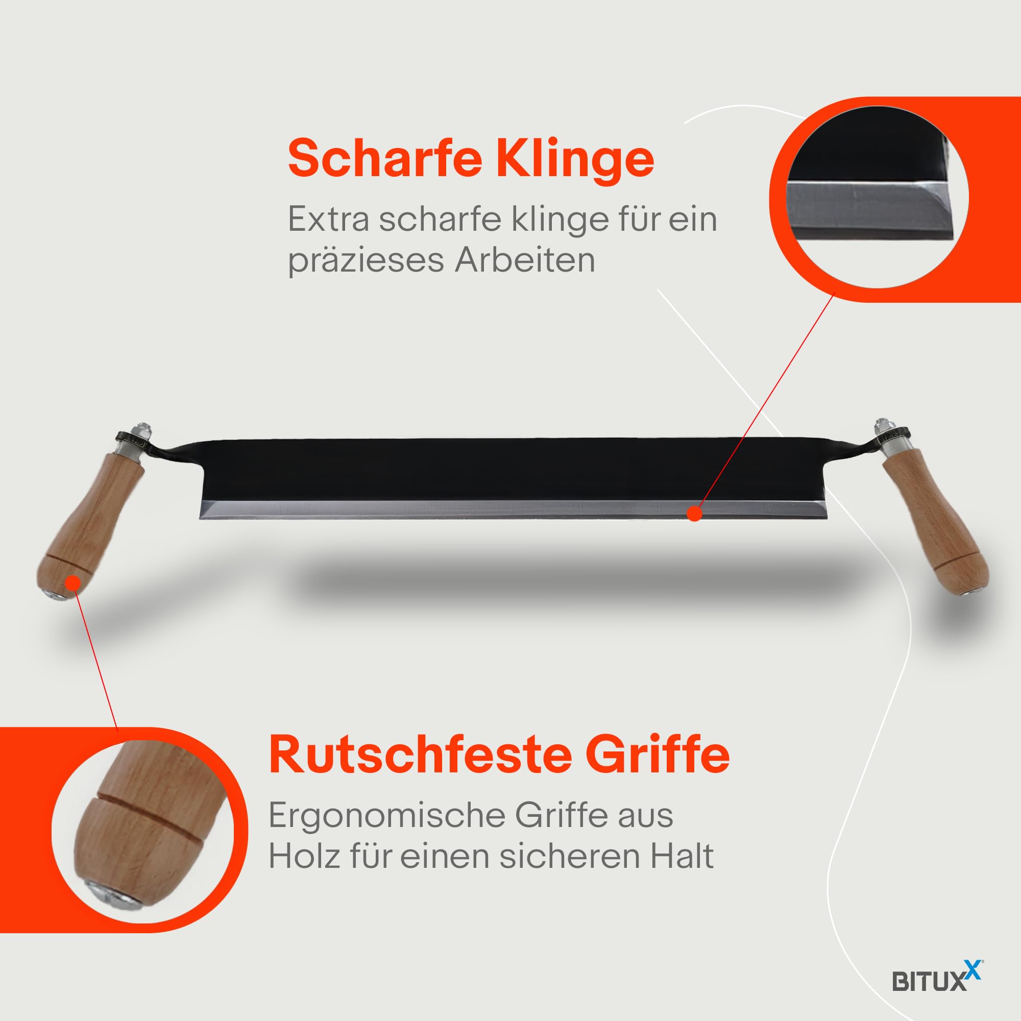 BITUXX Zugmesser für Holz Ziehmesser Schäleisen Zieheisen gerade 13"