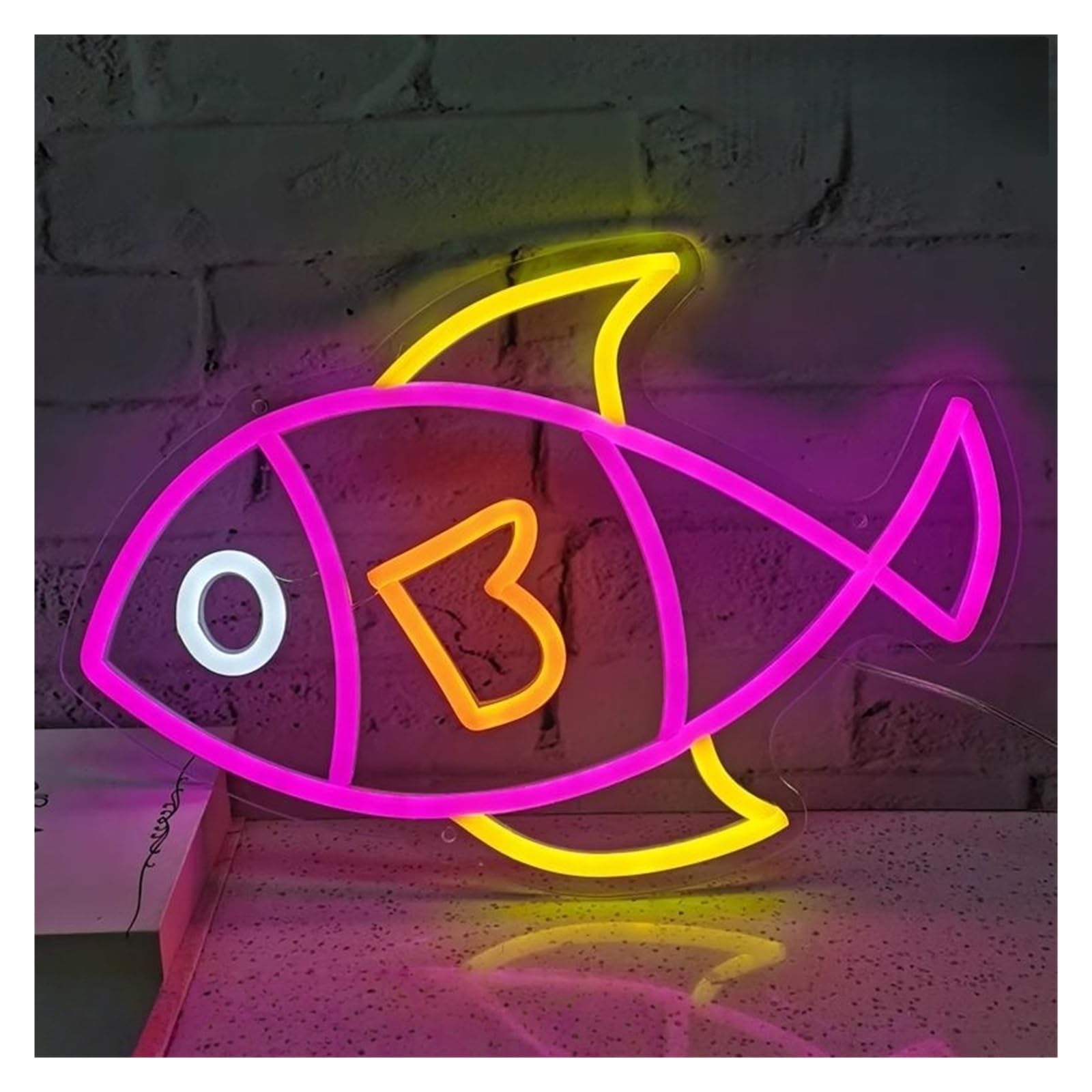 RONGCH Hanging Art Signs Neon Sign Cute Fish for Party Store Aquarium Kids Bedroom Cafe Wall Decor Lamps Dimmable 40x27cm
