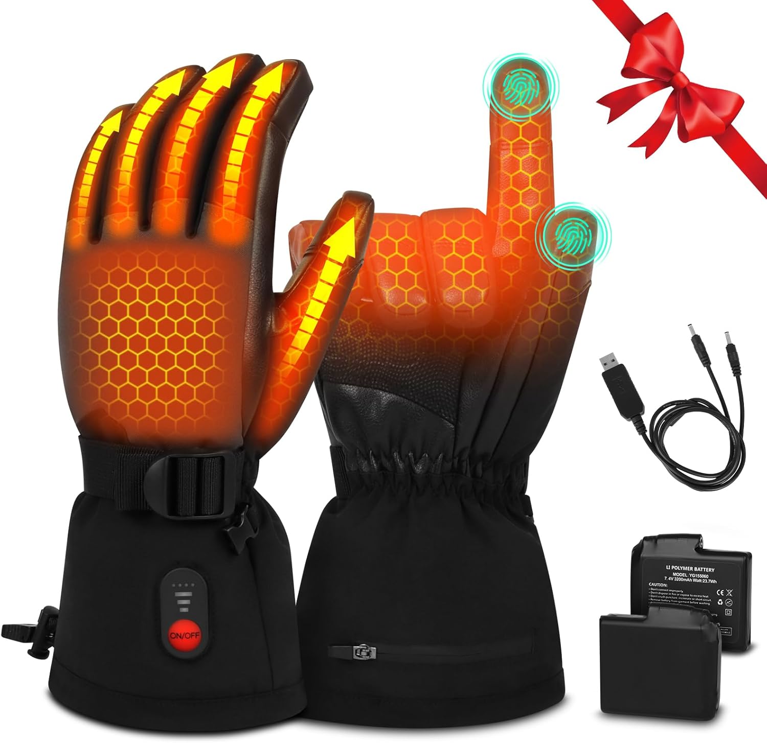 Heated Gloves for Men Women: Electric Glove with 7.4V 3200mAh Rechargeable Batteries Touchscreen Waterproof Windproof Hand Warmer Heated Gloves for Men Women: Electric Glove with 7.4V 3200mAh Rechargeable Batteries Touchscreen Waterproof Windproof Hand Warmer