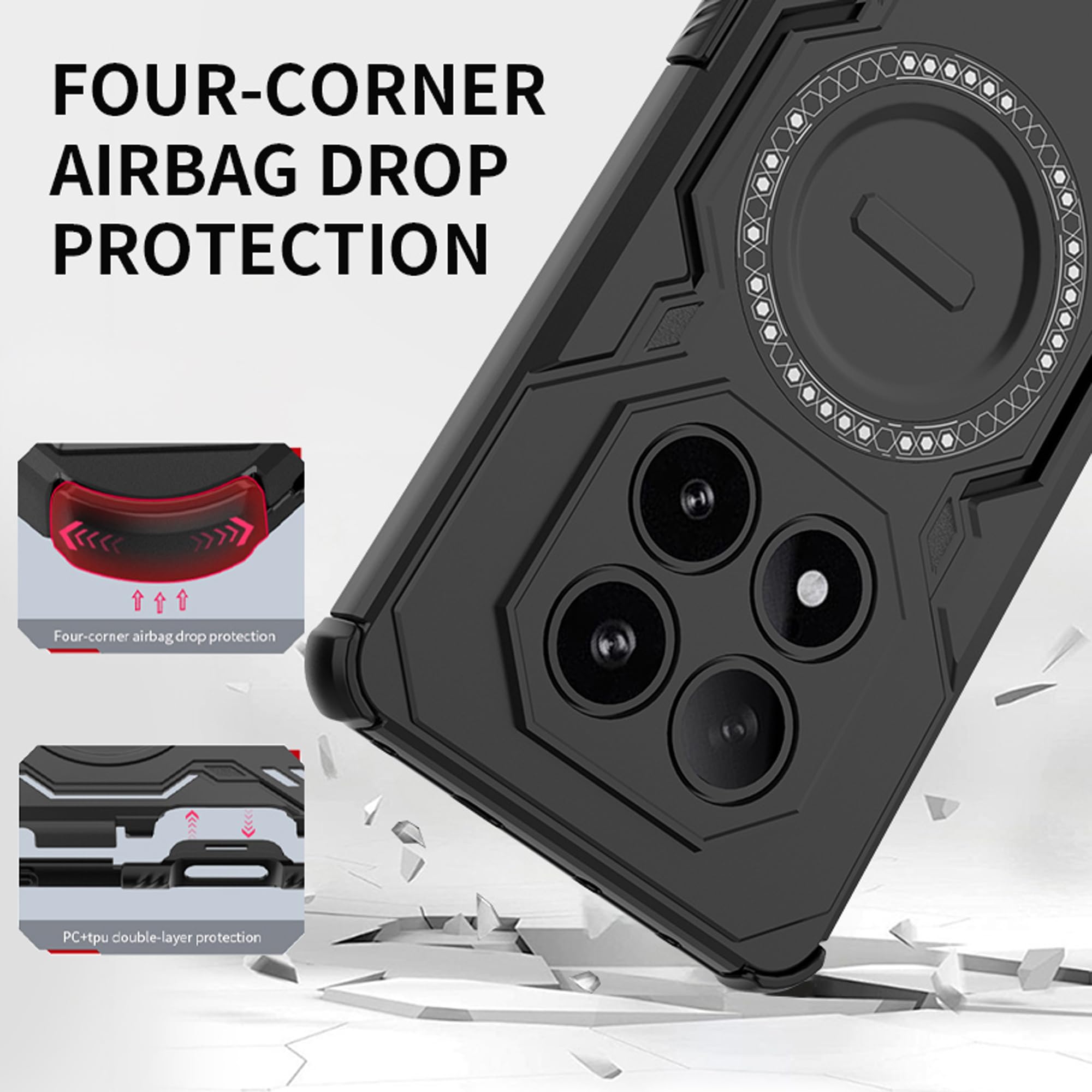 ESHUYI Cover Magnetica per Xiaomi Redmi Note 14 Pro 5G, Compatibile con MagSafe, Custodia Antiurto Grado Militare con Angoli Airbag, Dissipazione Calore, Ibrida TPU PC, Nero ESHUYI Cover Magnetica per Xiaomi Redmi Note 14 Pro 5G, Compatibile con MagSafe, Custodia Antiurto Grado Militare con Angoli Airbag, Dissipazione Calore, Ibrida TPU PC, Nero