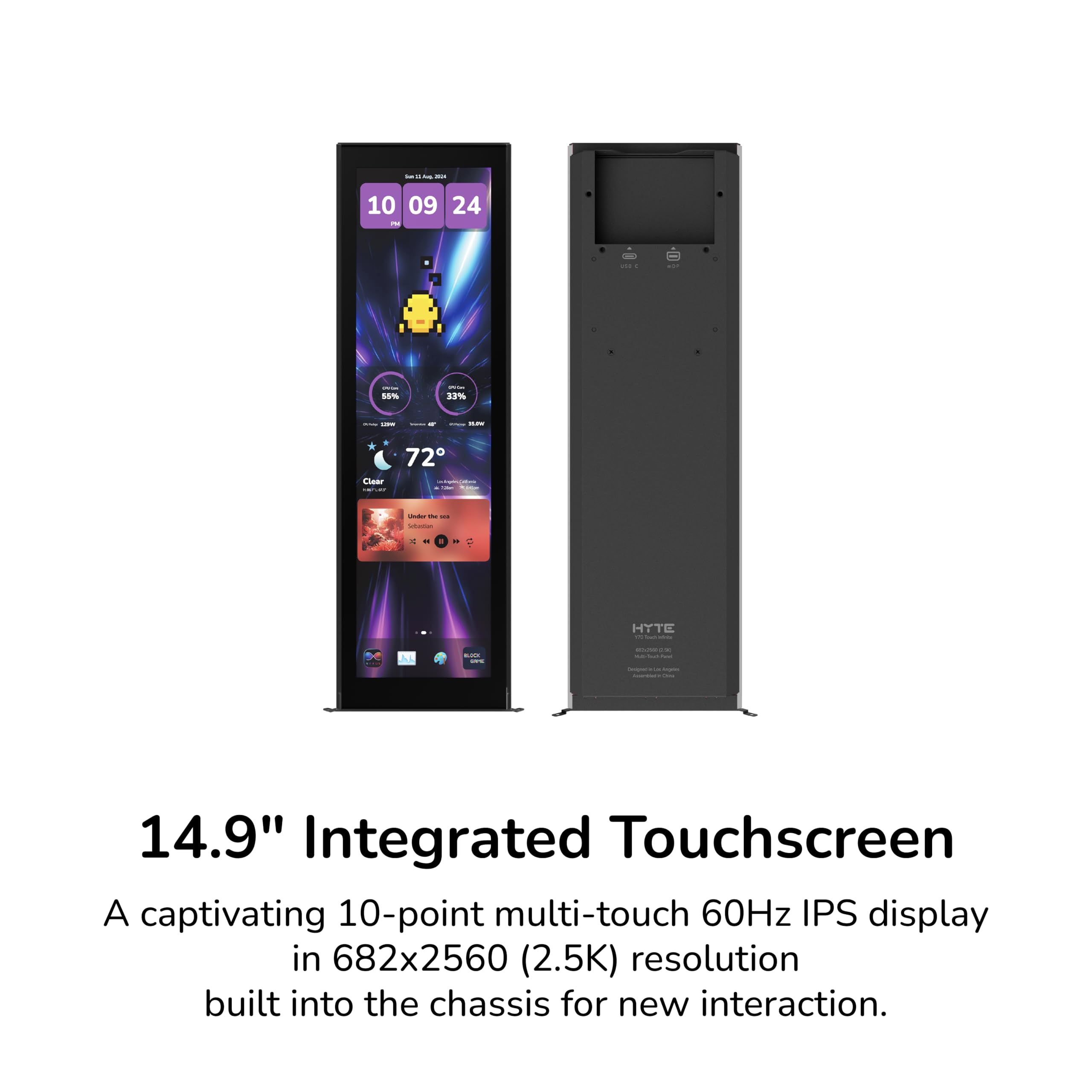HYTE Y70 Touch Infinite Dual Chamber ATX Mid Tower nowoczesne estetyczne etui ze zintegrowanym ekranem dotykowym LCD 2,5K - czarne