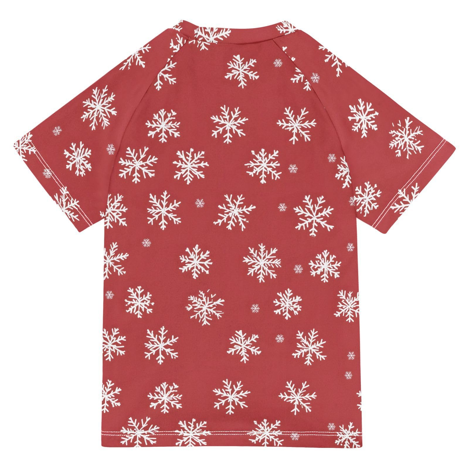 ALAZA Boys Swim Shirts Toddler Rash Guard Short Sleeve Rashguard White Snowflakes Red UPF 50+ 11-12T