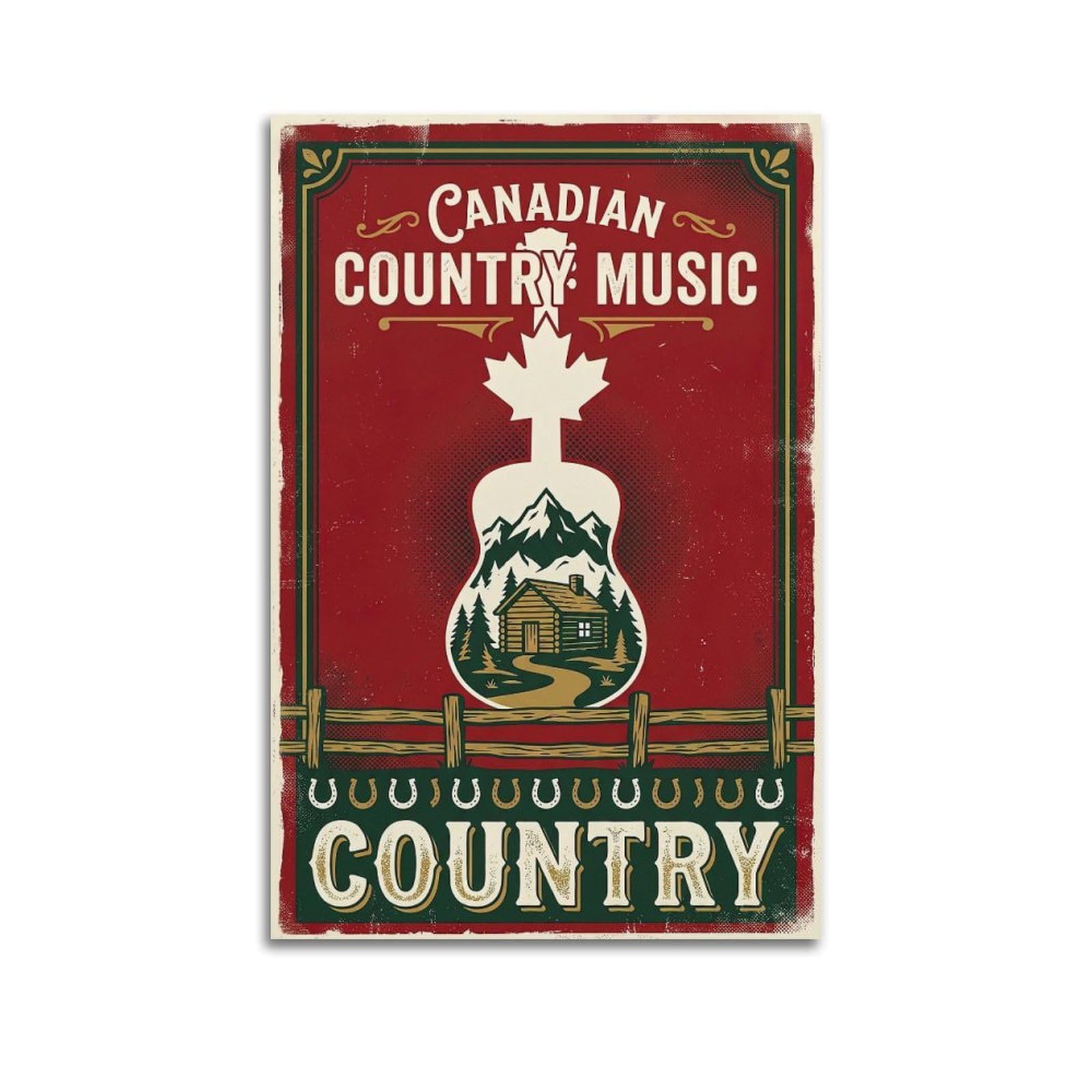 Okngb Unframe-Style Vintage Retro Maple Leaf & Guitar Canadian Country Music Poster Decorative Painting Canvas Art Picture 20X30inch(50X75cm)
