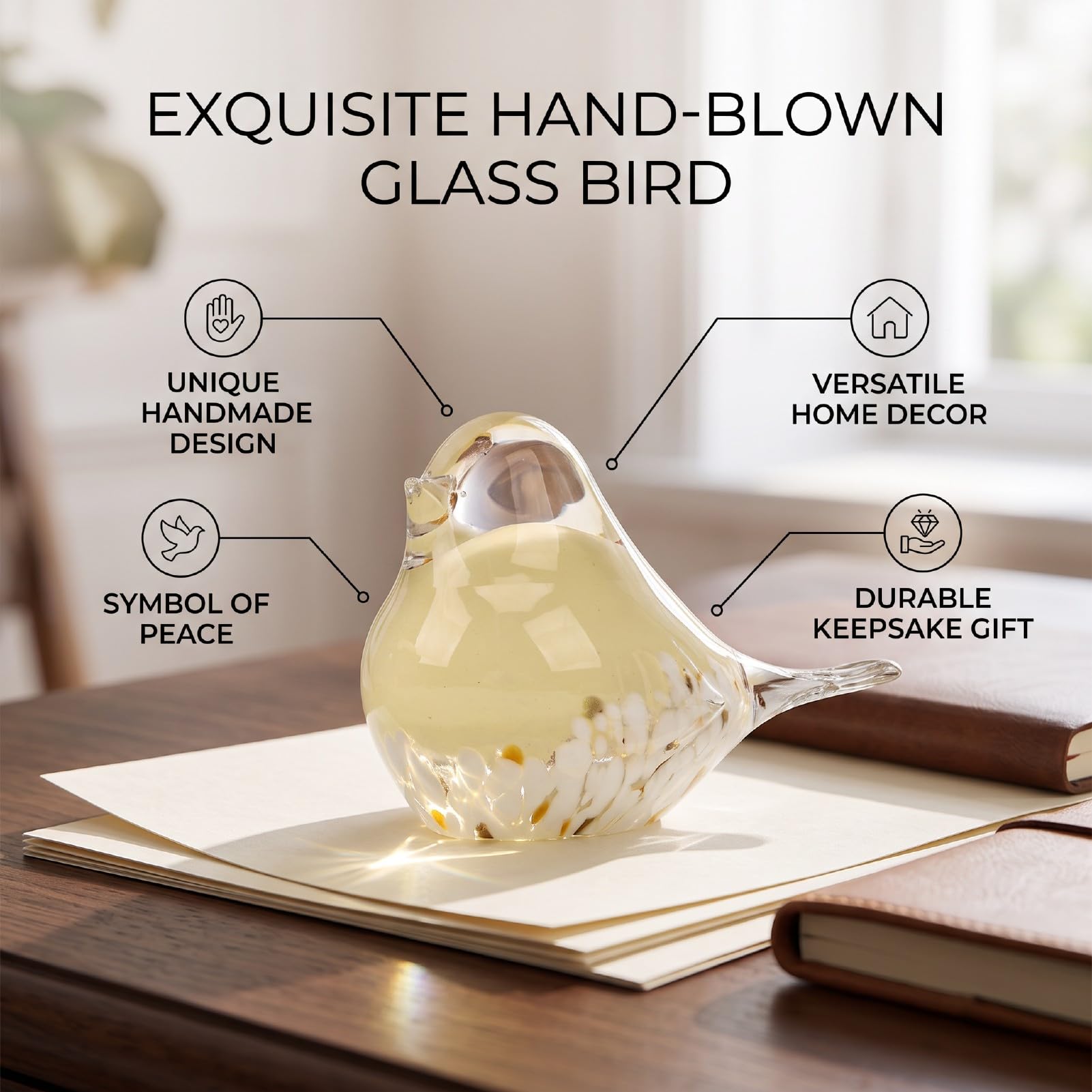 Luocute Mundgeblasene Vogelfigur aus Glas, 6,38 Zoll Briefbeschwerer