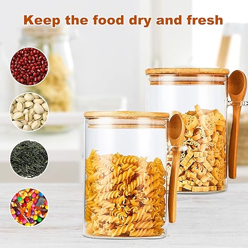Miniatura 4 de Tarro de vidrio con tapas de bambú, recipientes de avena durante la noche con tapas, recipientes de vidrio para almacenamiento de alimentos,