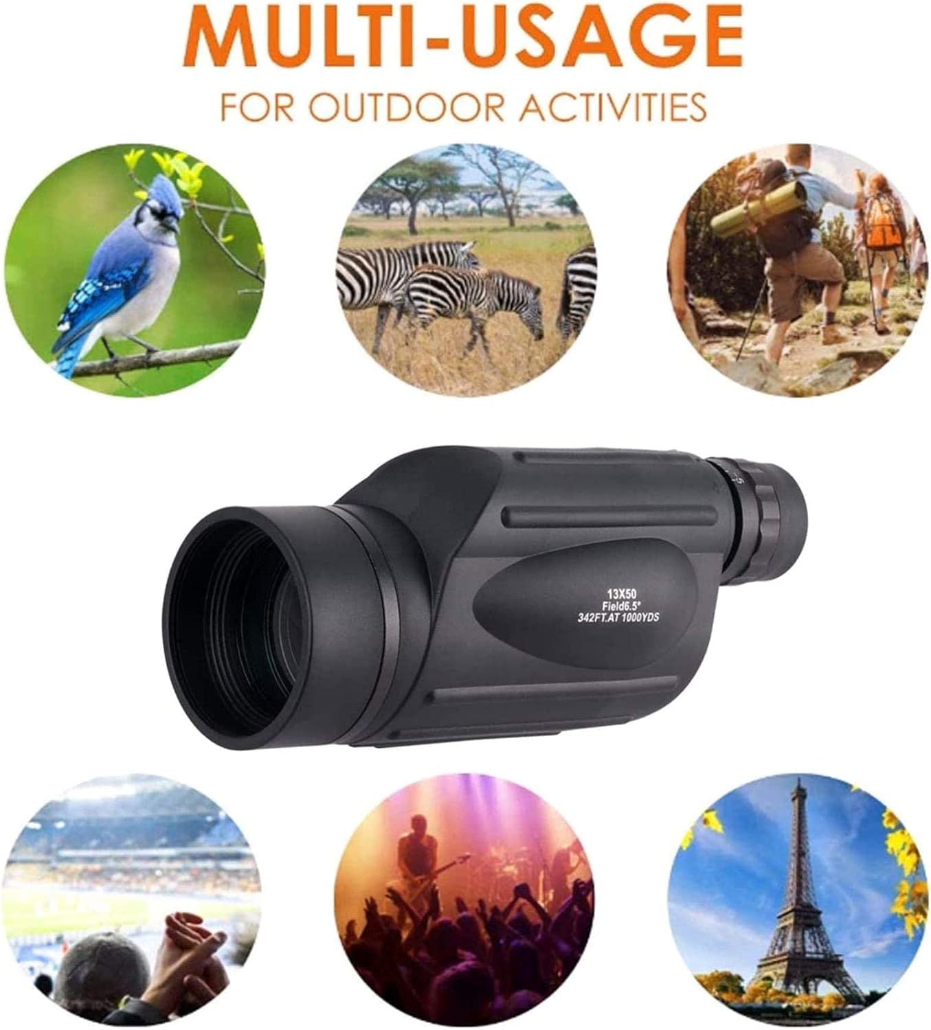 Monocular Telescope for Adults - 13X50 High Power HD Optics Zoom Monocular Telescope for Smartphone, Clear FMC BAK4 Prism Waterproof Monocular for Bird Watching Camping Concert Match