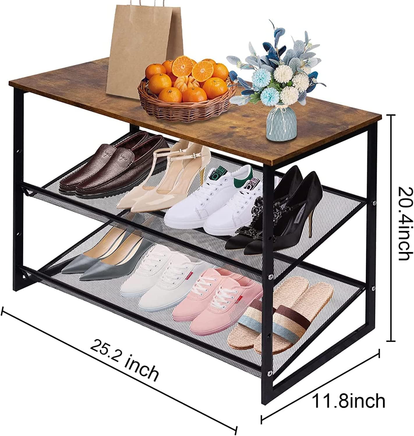 Buy HEYZOEY Shoe Rack, 3Tier Shoe Racks Storage with Flat & Slant Adjustable Metal Mesh Shelves