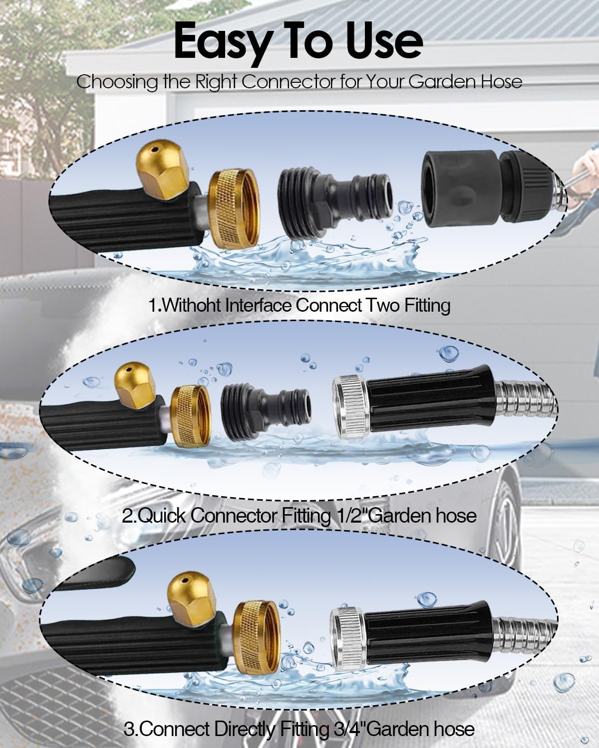 Jet Nozzle for Garden Hose 2-in-1 Jet Nozzle High Pressure Hose Nozzle with 2 Different Nozzles and Hose Quick Connectors for Car Pet Garden Cleaning