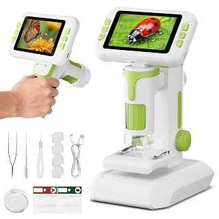 1600X Microscope Enfant, 4,0" Écran Microscope Numérique avec Kit de Lames, Prise de Photos et Vidéos, Jouets Sciences Éducatives, Cadeaux de Noël pour Enfants Élèves de 3 à 12 Ans (Vert) - Amazon product rated Grade A