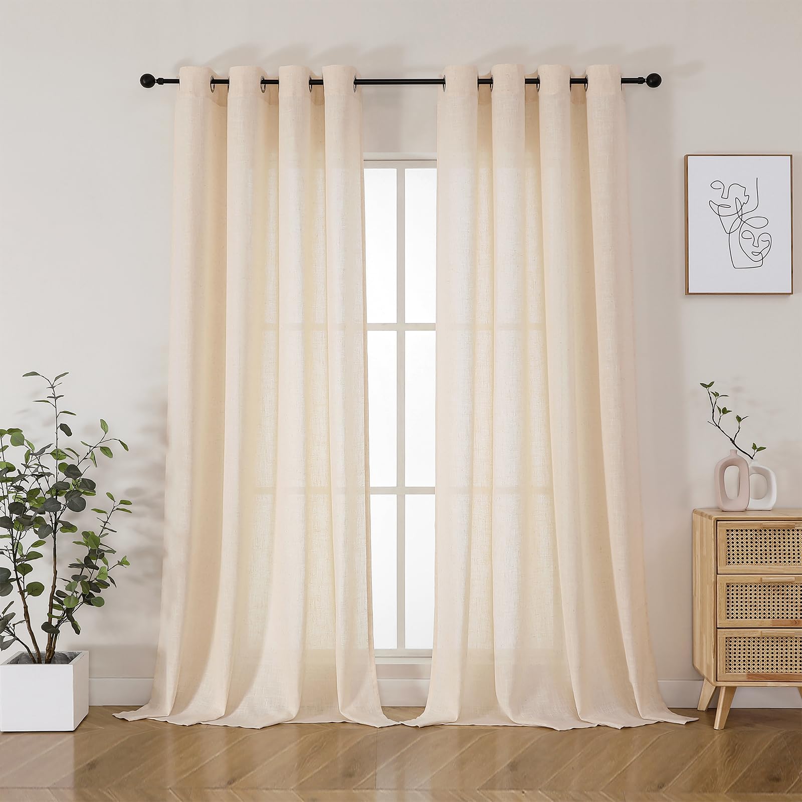 Joydeco Cortinas Salón Modernas 2 Piezas Cortinas Térmicas Aislantes Frio y Calor 140x260cm Cortinas de Dormitorio Translúcidas, Las Cortinas Están Hechas de Lino Natural Real