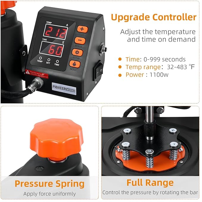 Prensa Térmica 6 en 1, 12" x 15", 0-410°F, 110V, Negro miniatura 7