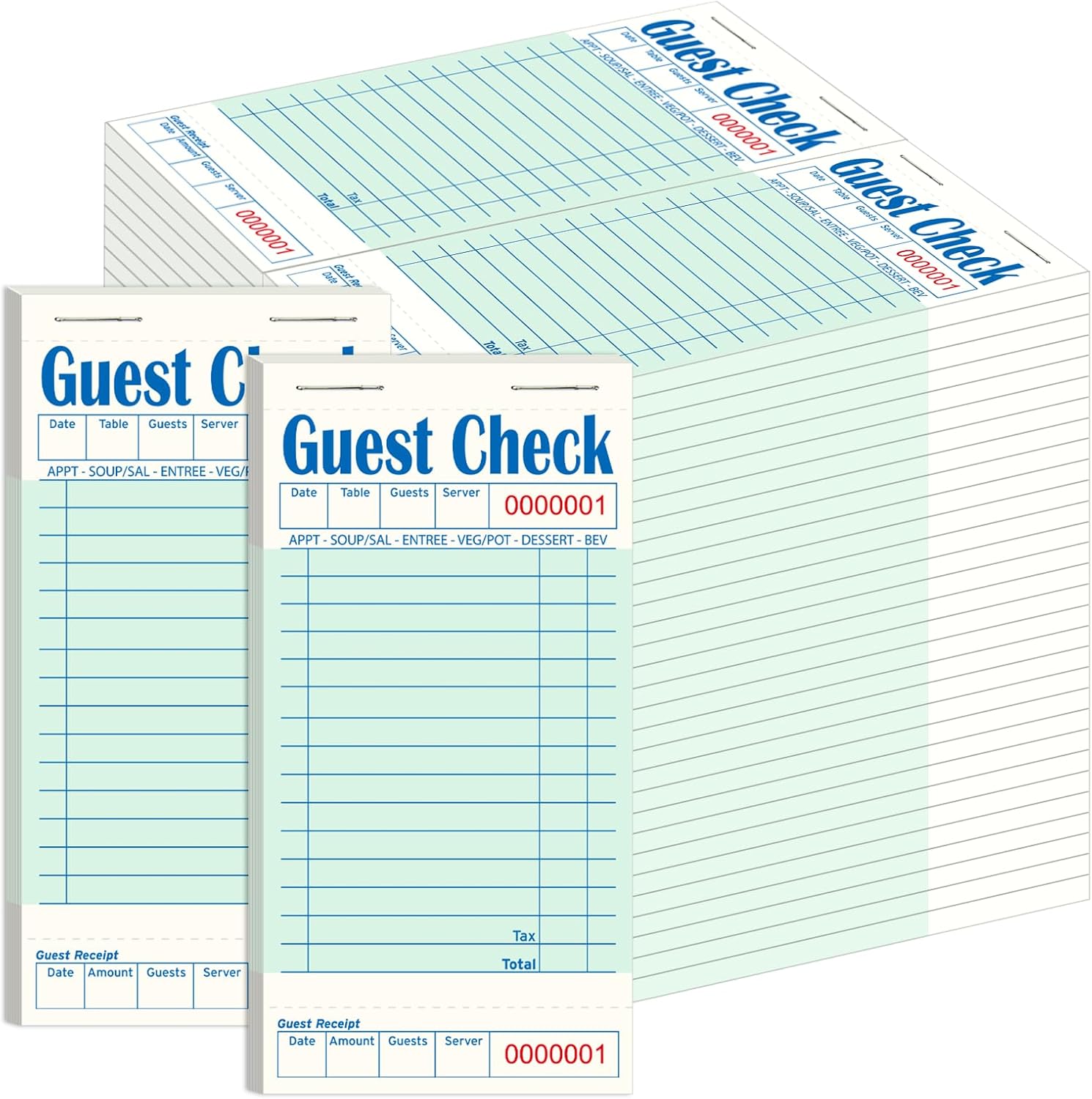60 Pack/3000 Tickets Guest Checks Books for Servers, Green Server Books for Waitress, Server Note Pads for Restaurants