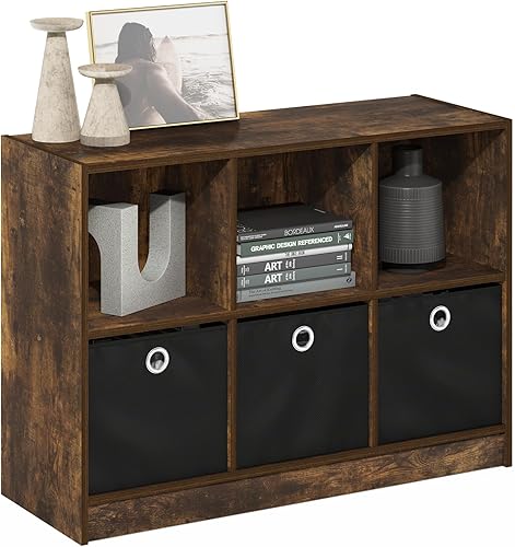 Miniatura 27 de Furinno Organizador Básico de Estantería de Almacenamiento de Cubos 3x2 con Contenedores, Roble Francés Gris/Negro Roble francés gris/negro.,Ámbar