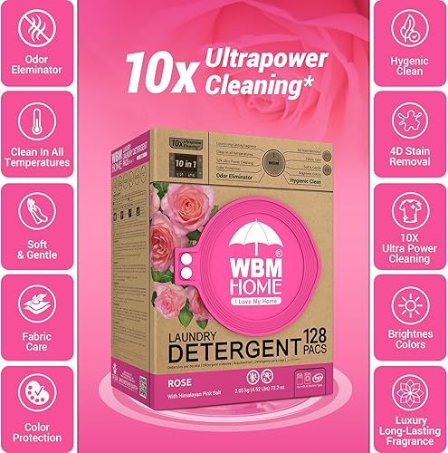 Miniatura 5 de WBM Cápsulas de lavandería 10 en 1, total de 128 unidades, alta eficiencia, ultra concentrado con potente tecnología de levantador de manchas,
