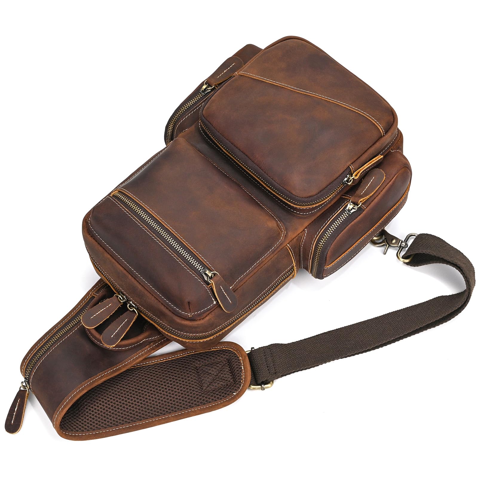 Zaino Monospalla Uomo Vera Pelle Borsello Uomo Pelle Tracolla Spalla Sling Bag Crossbody Bag Borse Petto per Trekking Viaggi Lavoro Scolastici