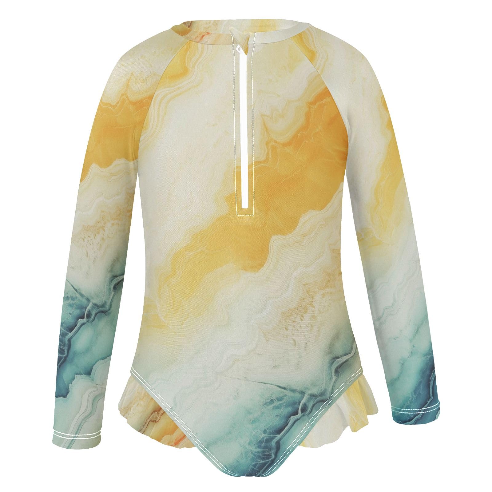 ALAZA Toddler Swimsuit Girl Bathing Suit Swimwear Rash Guard Gradient Marble Long Sleeve 3T