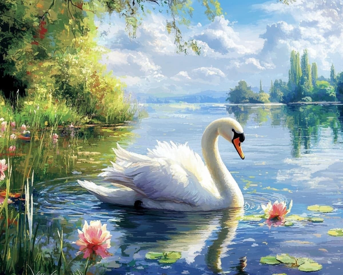 AxiangziK Cross Stitch DIY Craft Embroidery Kit,Swans in the Lake Unique Handmade Gift Idea for Birthday Housewarming Valentine Day,12x16in Pre Printed Easy Needlework Starter Kit