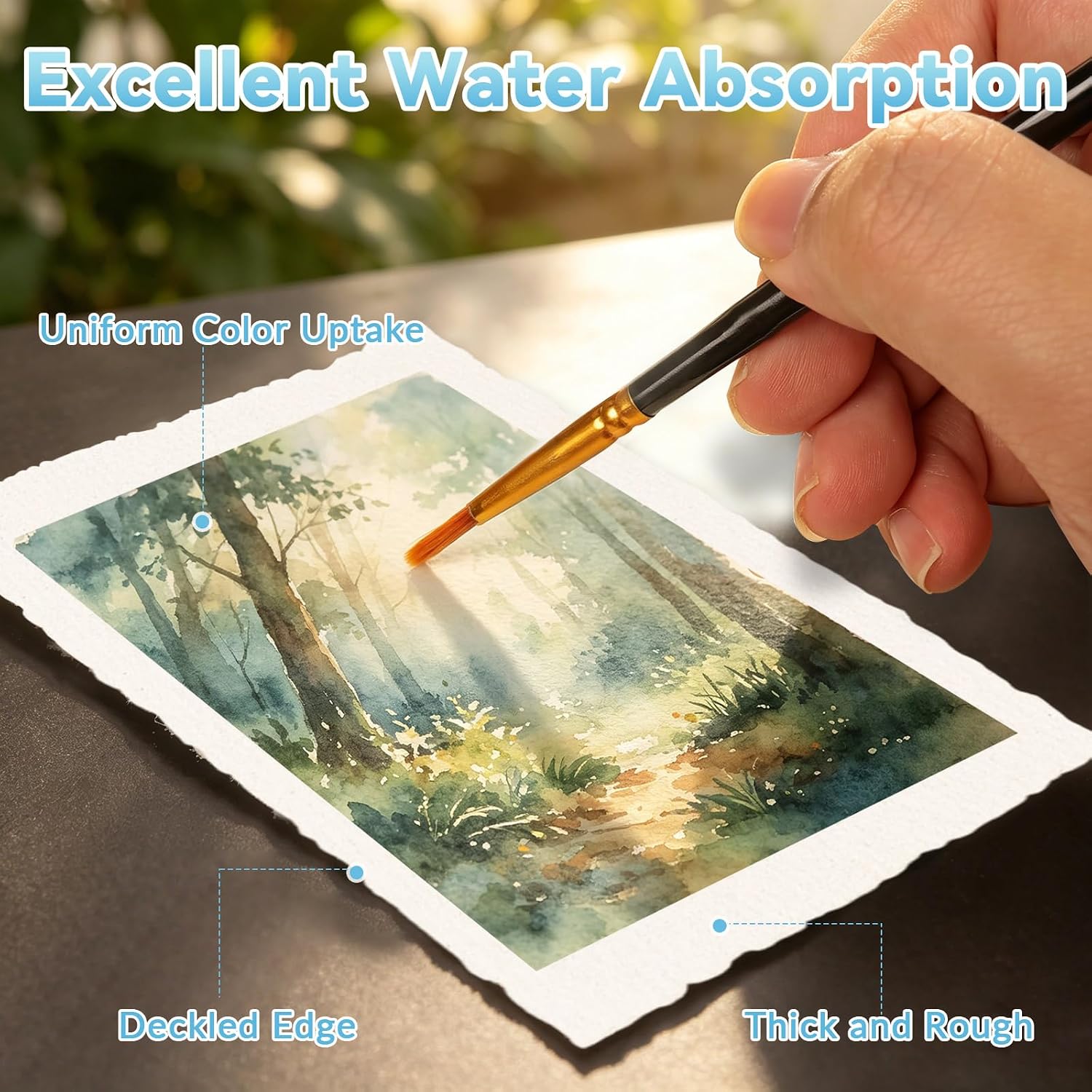 100 Sheets Deckled Edge Handmade Paper, 4” x 6” Rough Textured Watercolor Paper, 160 GSM, White, Cotton, Ideal for Wedding Birthday Invitations Greeting Cards DIY Crafts