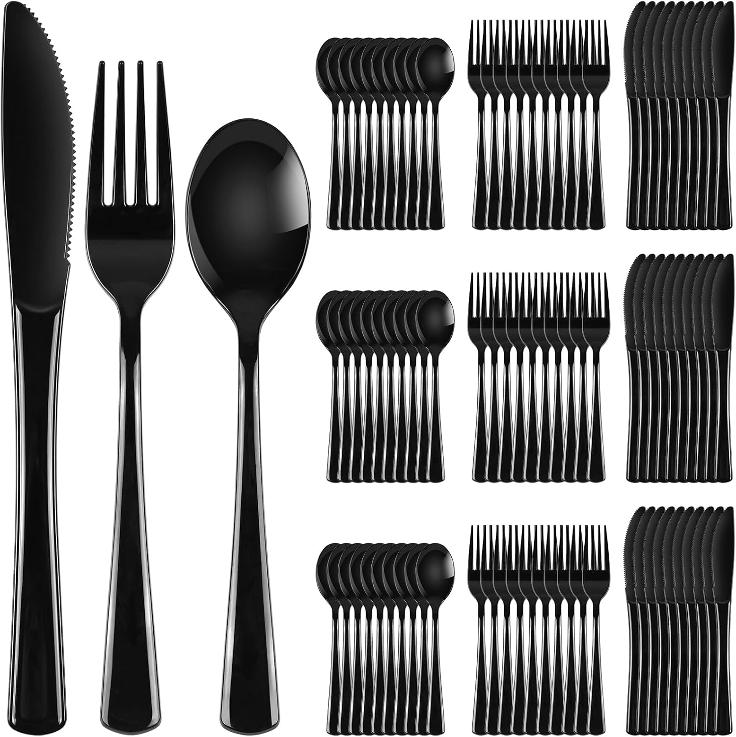 300 Count Black Disposable Plastic Silverware Set - Bulk Cutlery Set with 100 Forks, 100 Spoons, 100 Knives - Utensils for Wedding, Birthday Party, Halloween & Catering Supplies