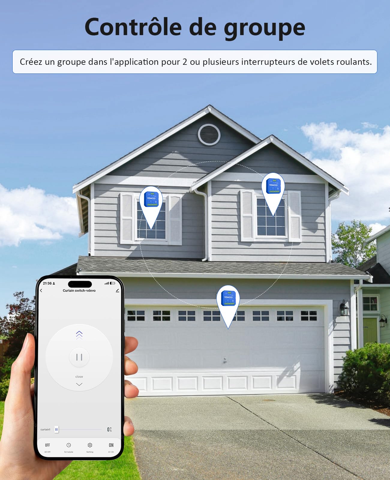 YOMOGI Module Volet Roulant Connecté avec Télécommande RF, Module WiFi pour Rideau Stores Compatible avec Alexa Google Home pour Contrôle en Pourcentage, Télécommande Appairée (1)