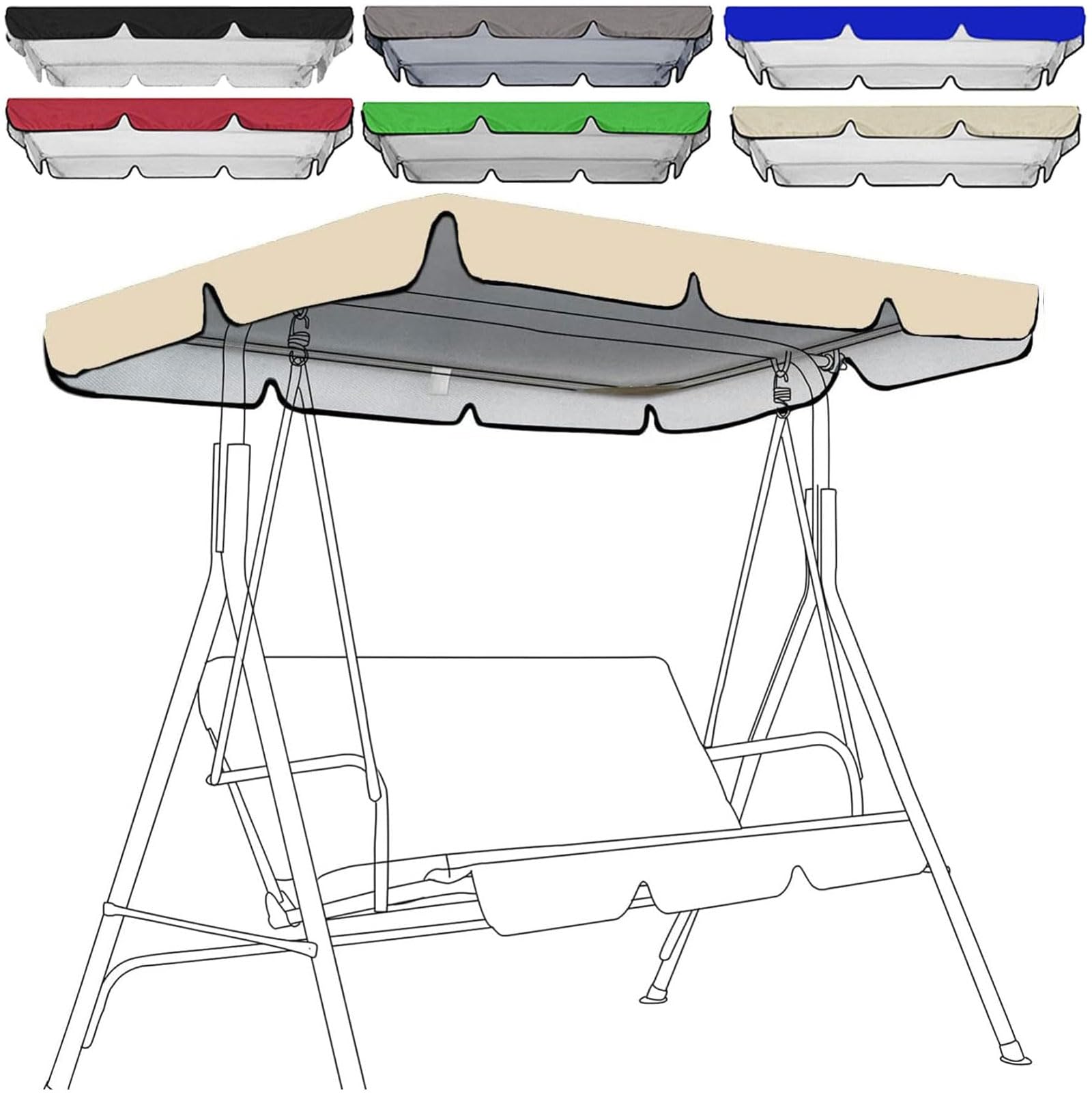 Replacement Canopy for Swing Seat 2/3 Seater Sizes Garden Hammock Cover Waterproof Cover 210D Oxford Cloth Outdoor Furniture Protector,for Patio Swing Chair (Size:195 * 125 * 15cm,Color:Beige)