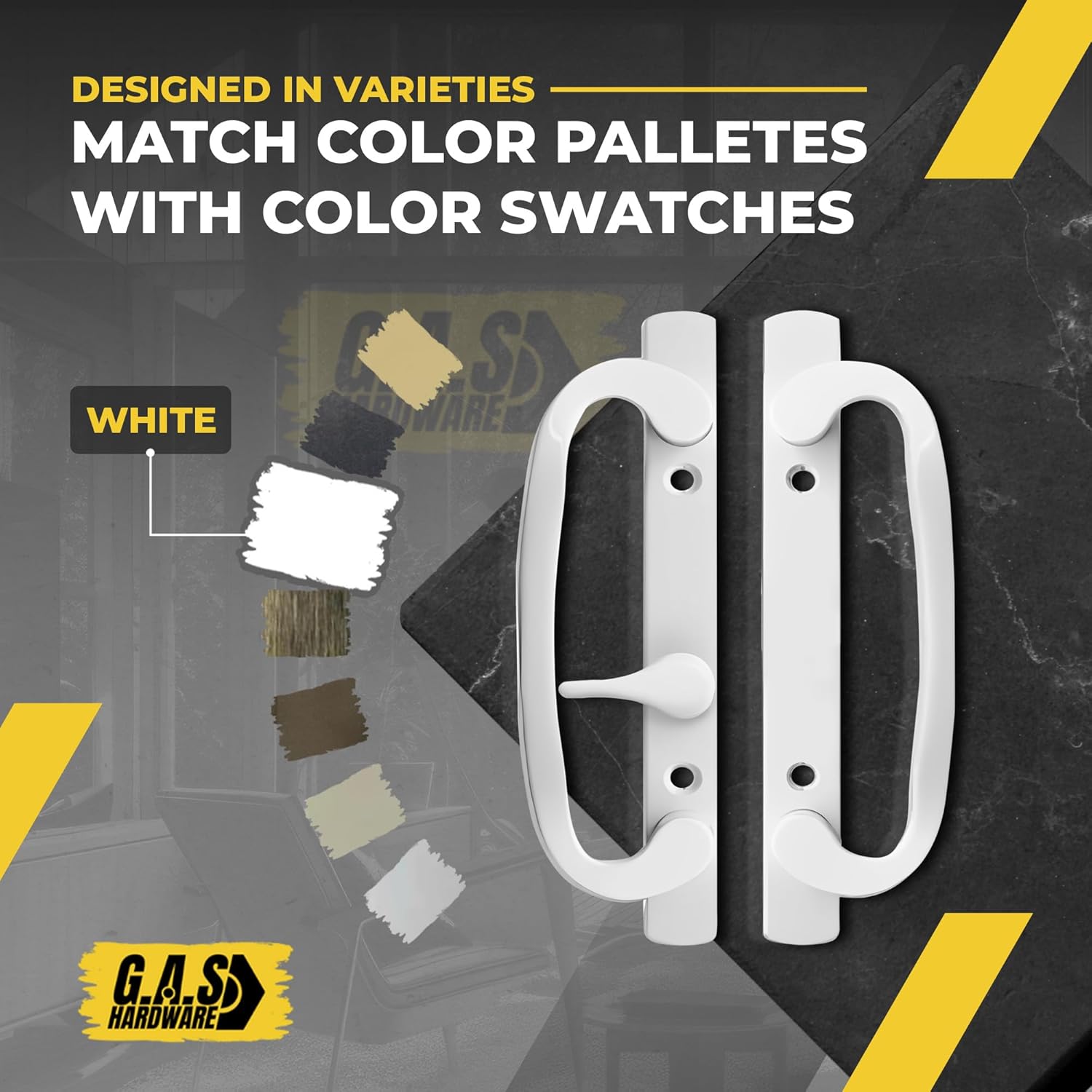 8.5" Legacy Sliding Patio Glass Door Handle Set – Offset Latch, Non-Keyed, White – Sash Controls 2265 Handle – Includes 45° Mortise Lock – Fits 3-15/16” Screw Spacing & 1-1/4" to 2-1/4" Thick Doors