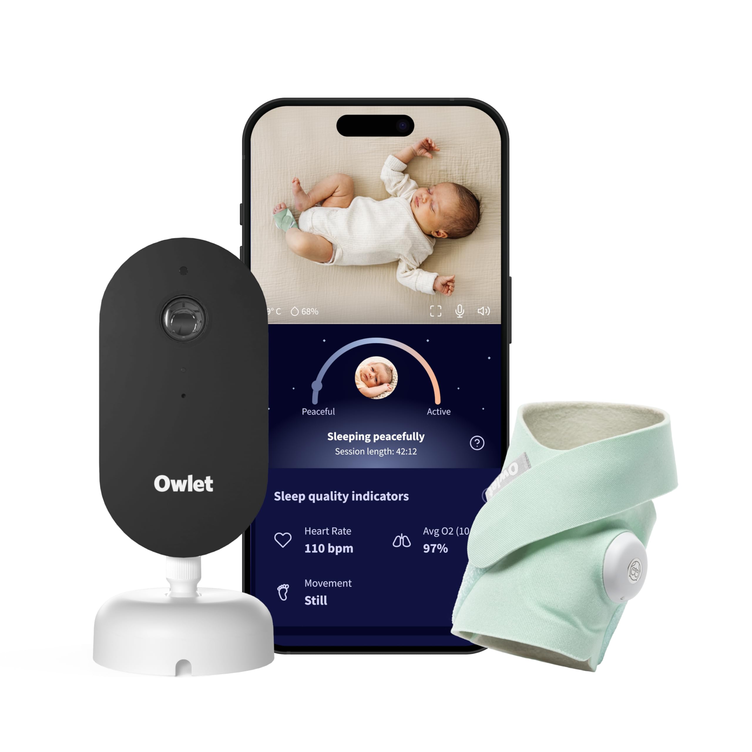Owlet Dream Duo (3rd Gen) – Smart Baby Monitor with Sock & HD Video Cam, Tracks Pulse Rate, Oxygen Trends & Sleep, 2K HD Video, Cry & Motion Alerts, Temp Monitoring - Mint