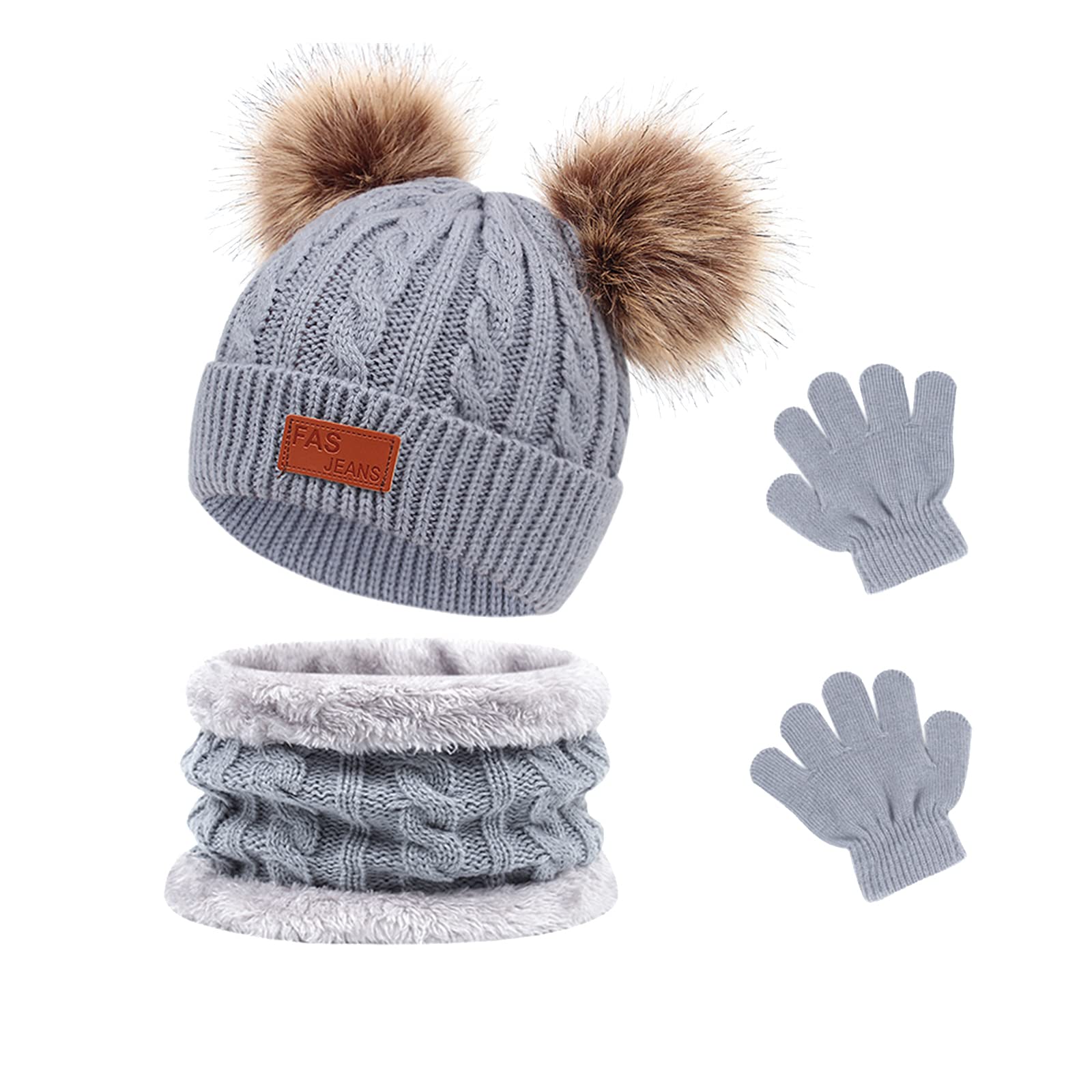 Waylipun 3 in 1 Kinder Wintermütze Schal Handschuhe Set, Strickmütze Babymütze Kinder Mütze Set, Warme Winter Beanie Hut Handschuhe Schal Set für Kinder Jungen Mädchen, 1-5 Jahre