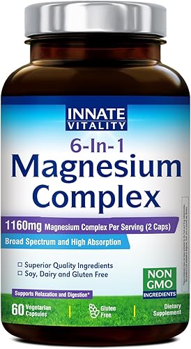 Innate Vitality Magnesium Complex 6-in-1, 1160mg Per Serving, Rest & Digestion, Magnesium Glycinate & Citrate, High Absorption, 60 Vegan Capsules