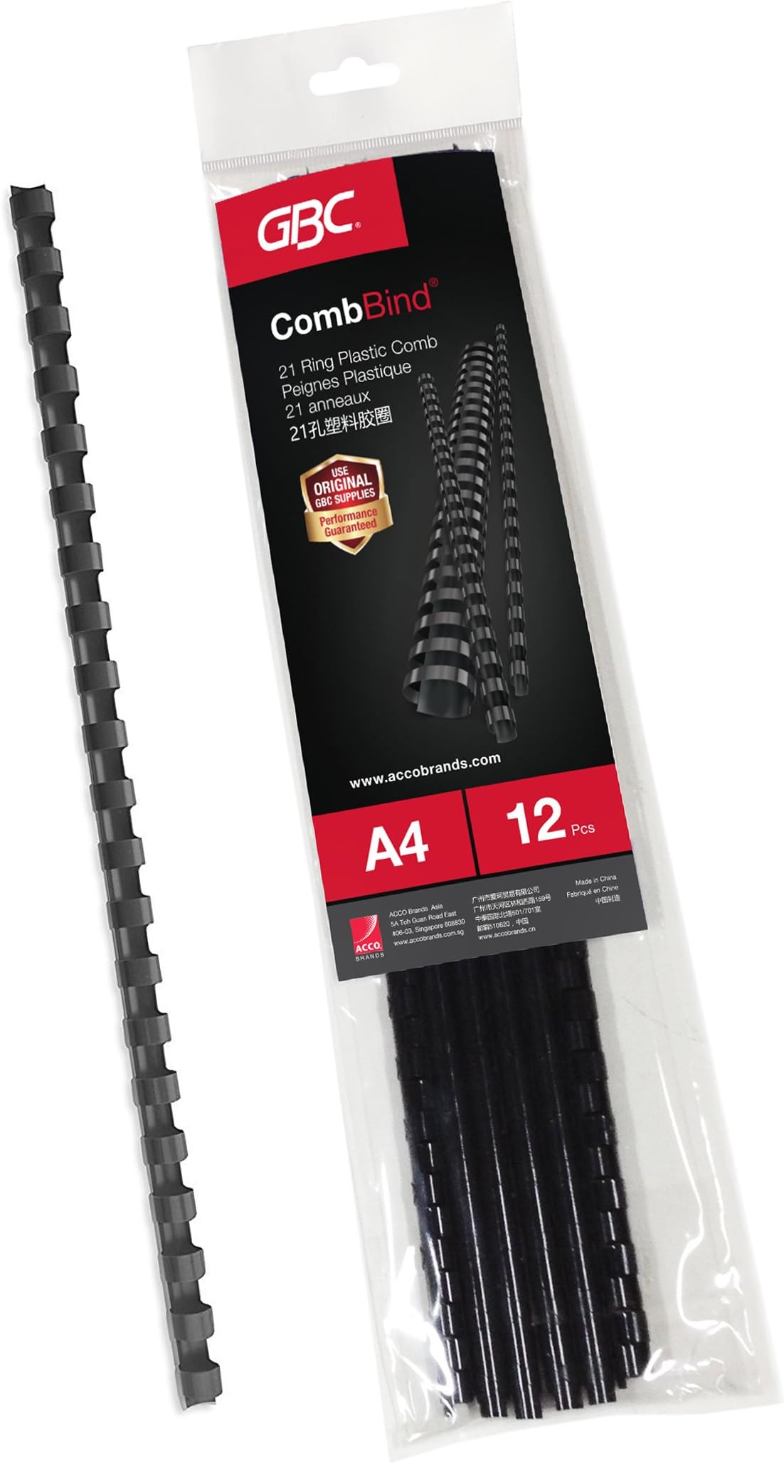 GBC Plastic Binding Combs 21R 10.0mm with 65 Sheet Capacity, Black (Pack of 12)