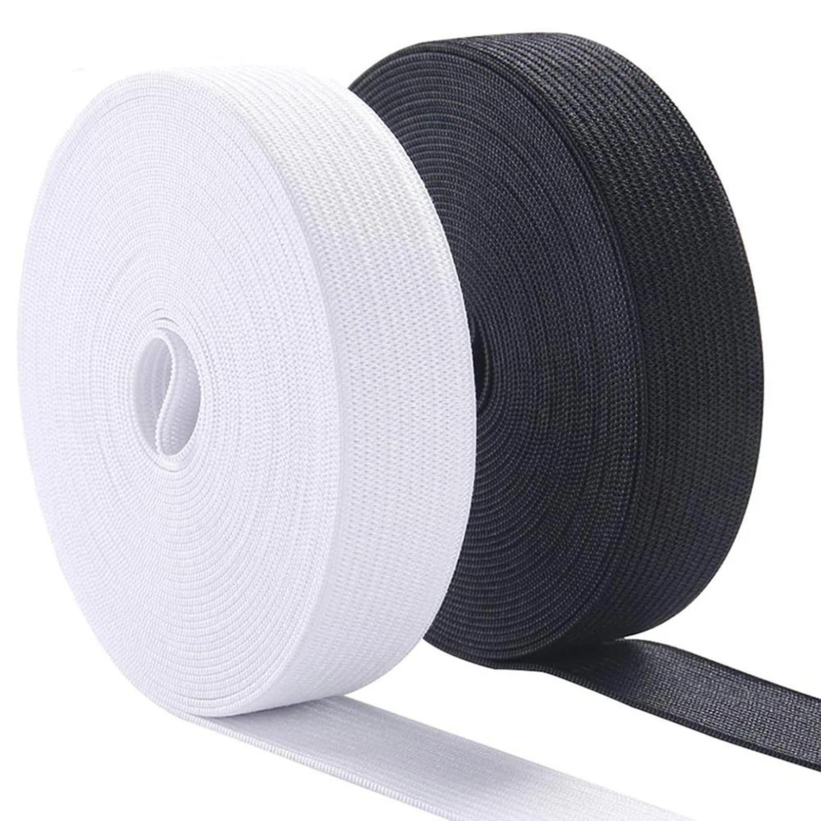 Bandas elásticas Banda elástica Ancha y Plana 40 Metros de Hilo elástico Trenzado for Coser, Ideal for Tejer, Herramientas de Bricolaje, Color Blanco, 25 mm.(Schwarz,15mm)