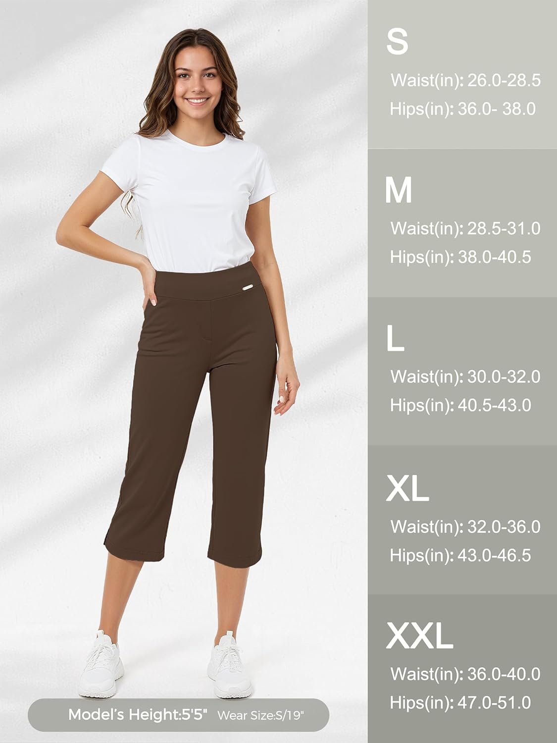 Tapata Women's Capri Dress Pants 19"/20.5" Stretch High-Waist Crop Office Work Pants Summer Casual Capris Slacks Yoga 19" Inseam|Height:5'4"-5'6", Twill, Brown, XXL - Image 6