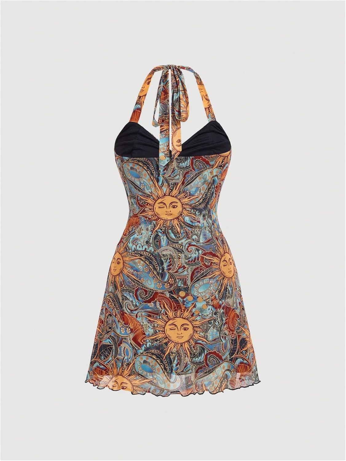 Milumia Women's Vintage Tie Back Halter Dress Boho Print Mesh Short Dresses - Image 3