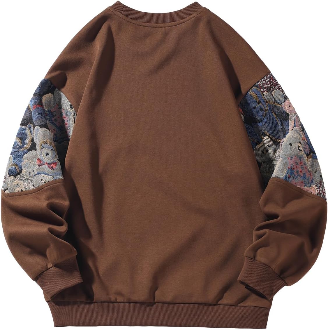 Mens Bear Embroidered Sweatshirt Vintage Patchwork Sweatshirts Long Sleeve Pullover Tops
