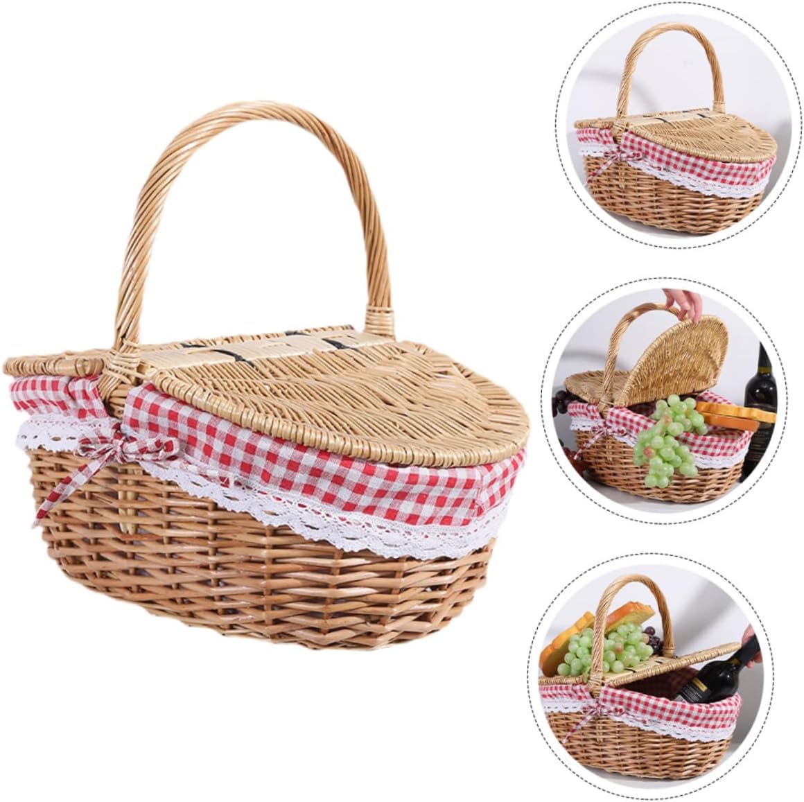 Woven Picnic Basket with Lid Rustic Storage Basket for Fruits Snacks Sundries Delicate Design for Outdoor Gatherings Road Trips Picnics