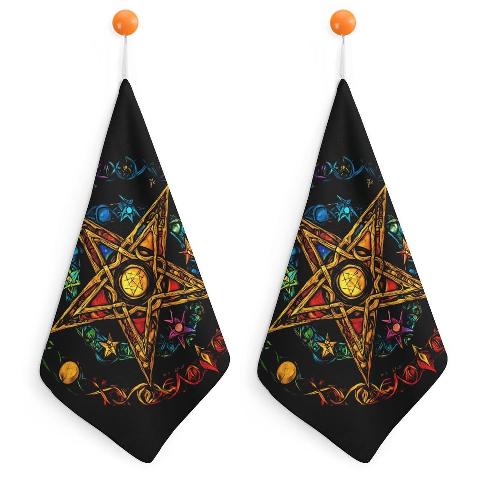 CGSBNGHA Wiccan Pentagram Witchcraft Magic Pagan Star Hand Towel Hanging Face Towels Cleaning Cloths Handkerchief for Bathroom Kitchen