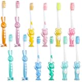 Patelai 12 Pcs Toddler Toothbrush for Age 2 up, Kids Toothbrush Set with Covers, Soft Children Manual Brushes Bulk with Suction Cup for Upright Storage, Rabbits and Bears Brushes for Travel