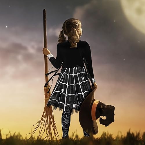 Miniatura 5 de Jiuguva Disfraz de araña de 2 piezas para niña, vestido de araña de muchos brazos con medias para niños, leggings para niños de 4 a 6 años, fiesta