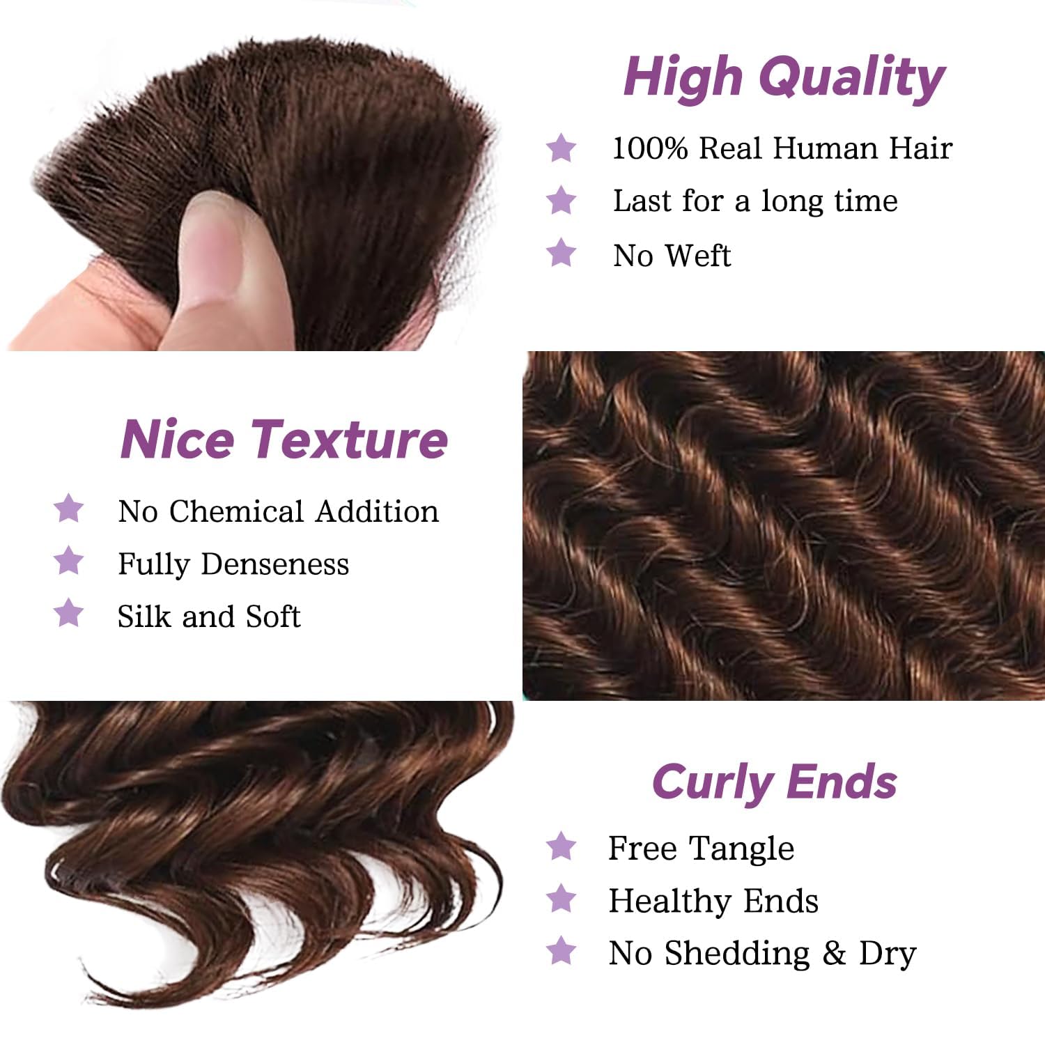 Human Braiding Hair for Boho Braids Human 110g 18 Inch Curly Boho Hair for Braiding Knotless 12A Deep Wave Bulk Bohemian 3 Bundles/Pack (4#) - Image 3