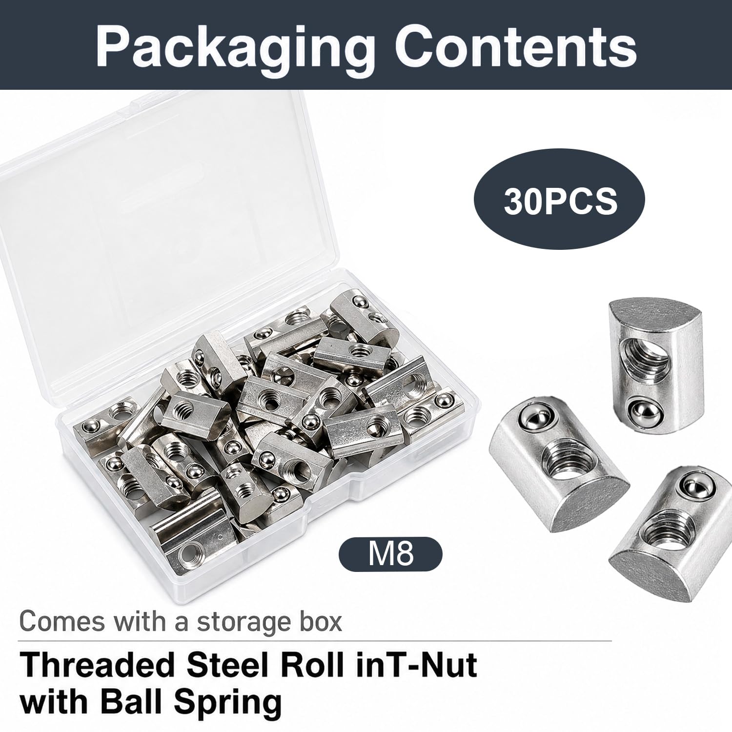 M8 Spring T Nuts - 30 Pack for 4040 Extrusions -6