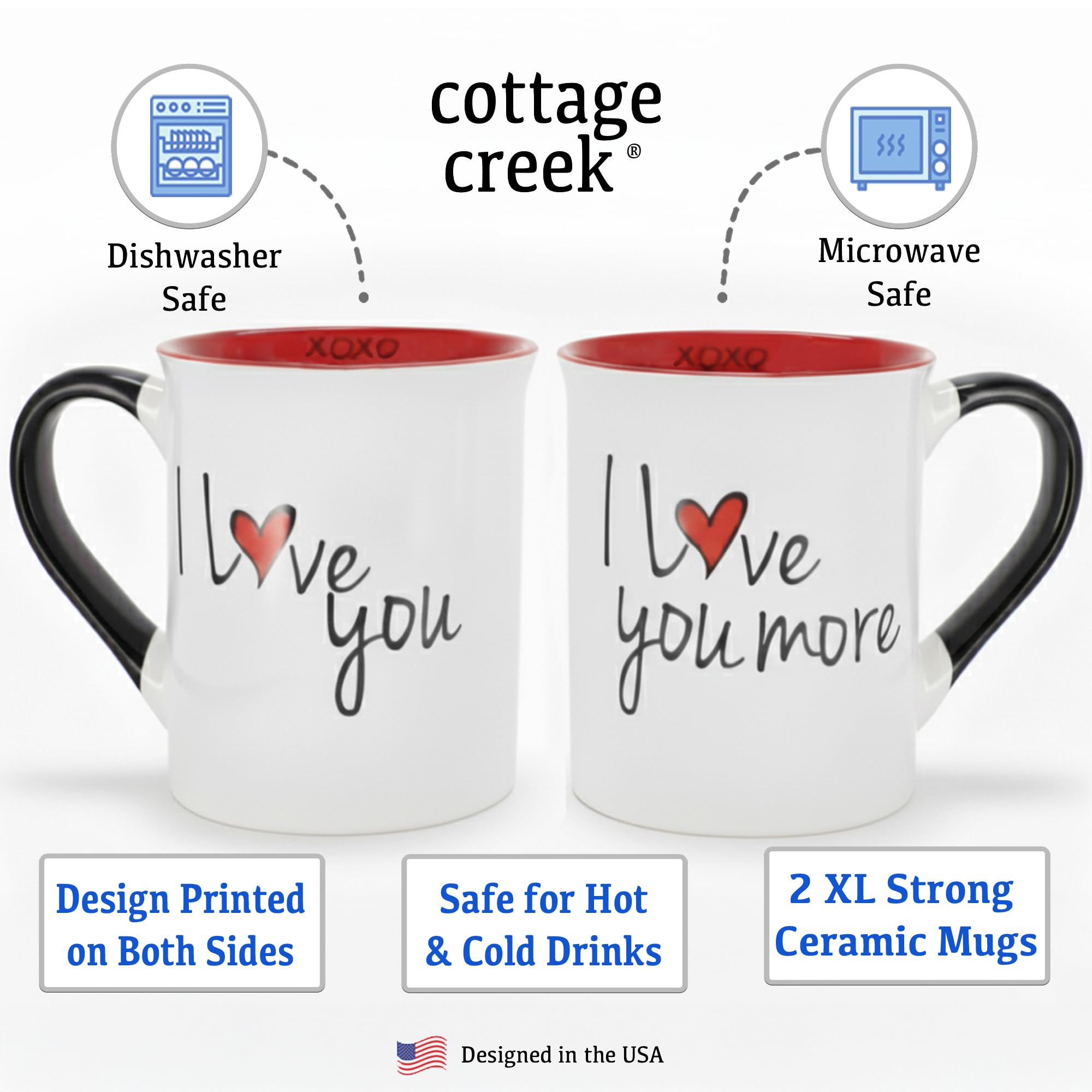 Amazon.com: Cottage Creek Mugs | Mug Set of 2 16oz. Ceramic Coffee Cups | I  Love You More Coffee Mugs for Men and Women | Perfect Couples Engagement,  Bridal Shower, Wedding &