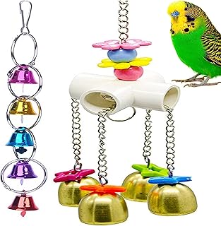 Bird Swing Bells Toy with Bell Chewing Hanging Ring Toy Cage Bite for Pet Budgie Parakeet Cockatiel Conure Macaw African Grey Eclectus Cockatoo Finches Lovebird Quaker Parrot Finch Canary