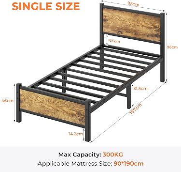 3ft Single Bed Frame, Single Bed with Heavy Duty Metal Slats Support