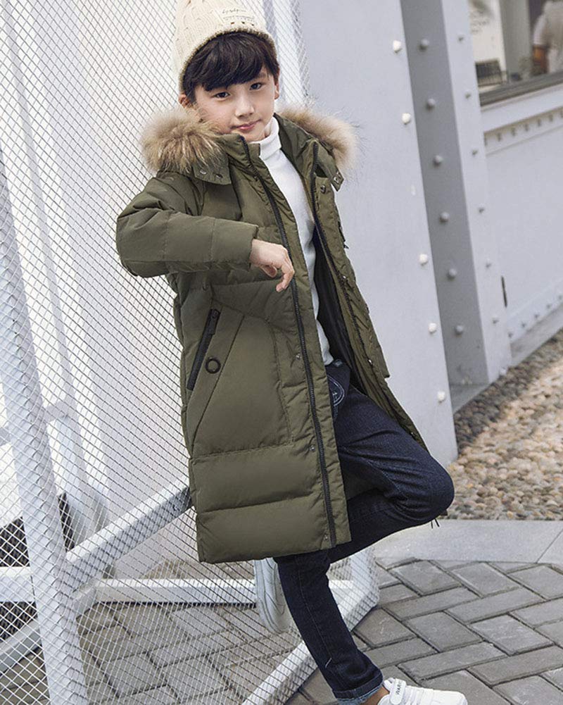Niños Color sólido Chaqueta larga de plumón Abrigo acolchado cálido Chaqueta invierno Parka Casual Chaqueta de nieve con capucha de piel sintética
