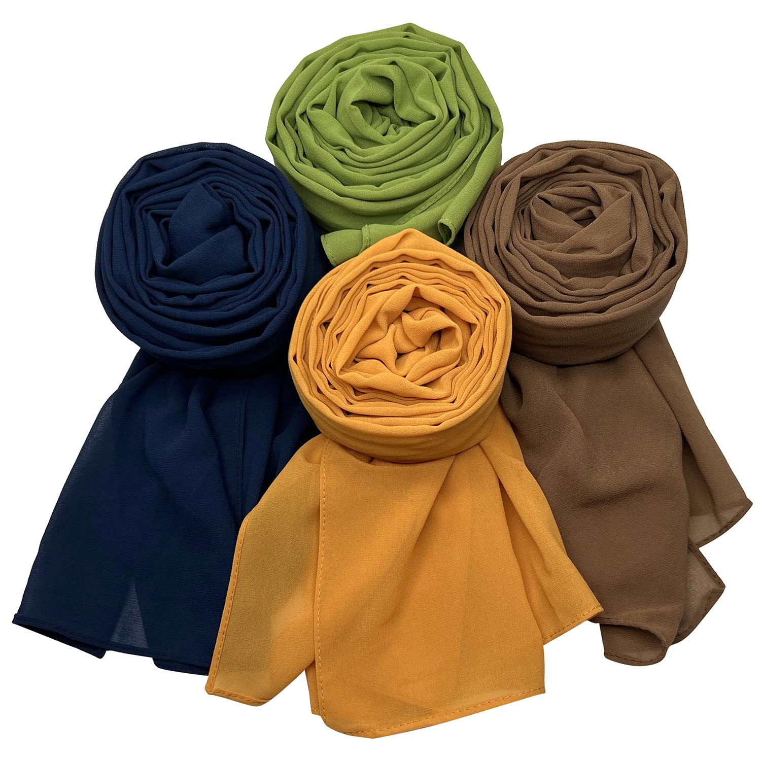 XXUOD 4 pcs Women Soft Chiffon Scarves Shawl Long Scarf Wrap Scarves Head Wraps.