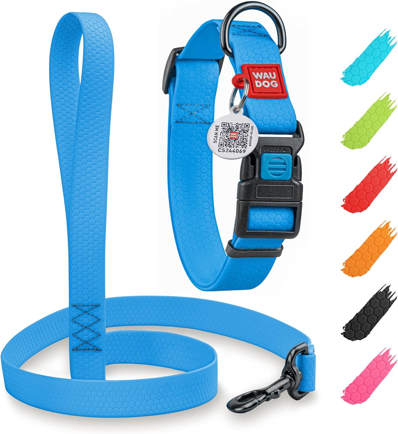 WAUDOG Waterproof Dog Collar - Adjustable Dog Collar with Air Holder and QR Dog Tag for Large Dogs, Small and Medium Dogs