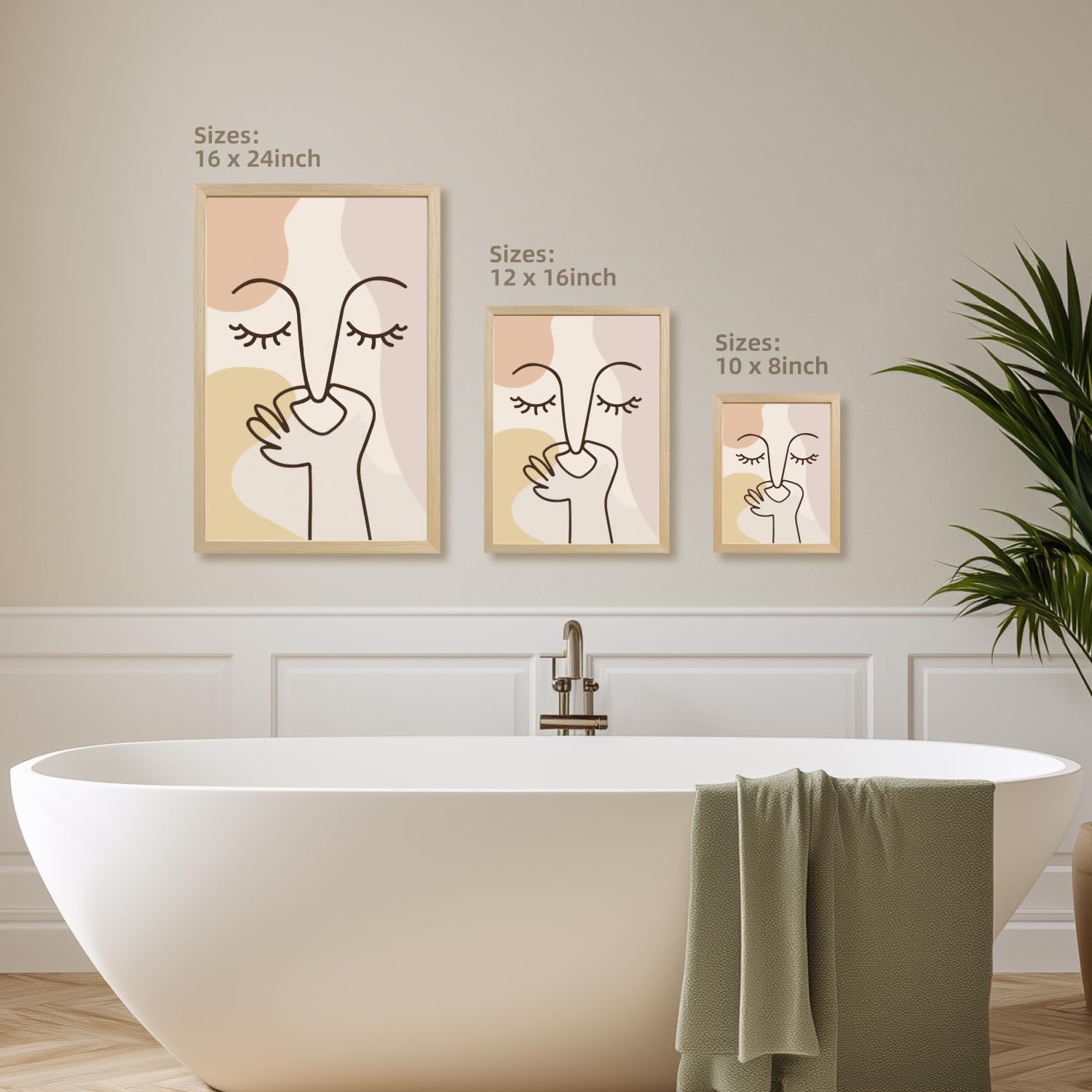 Cyebmo Boho Funny Bathroom Wall Art, Abstract Minimalist Face Line Art Wall Decor, Neutral Aesthetic Art Print, Modern Beige Poster Painting for Bedroom Living Room, Wood Framed 16x24 Inch