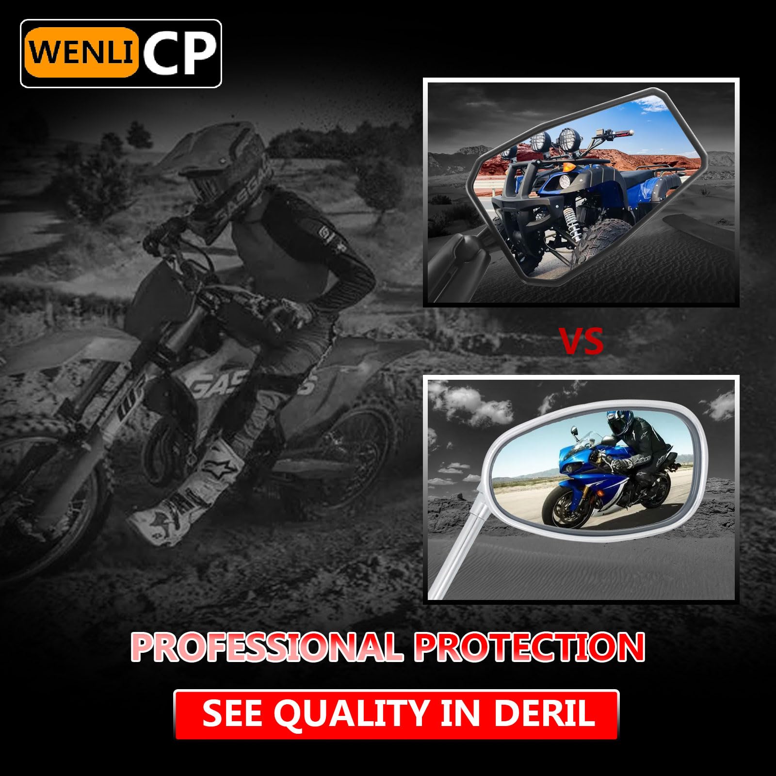 WENLICP Motorcycle Rear View Mirrors Universal Angle Adjustable Motorcycle Mirrors With 8 10MM Screws and 7 8" Handlebar Mount Compatible with ATV Scooter Coolster Adventure Street Dirt Bike